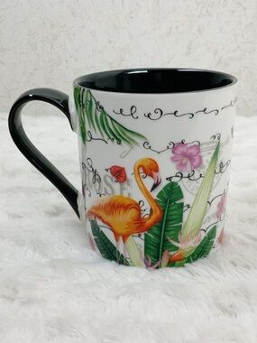 Eco One Flamingo Floral Tropical Ceramic Mug 18 Oz Beach Coastal Summer